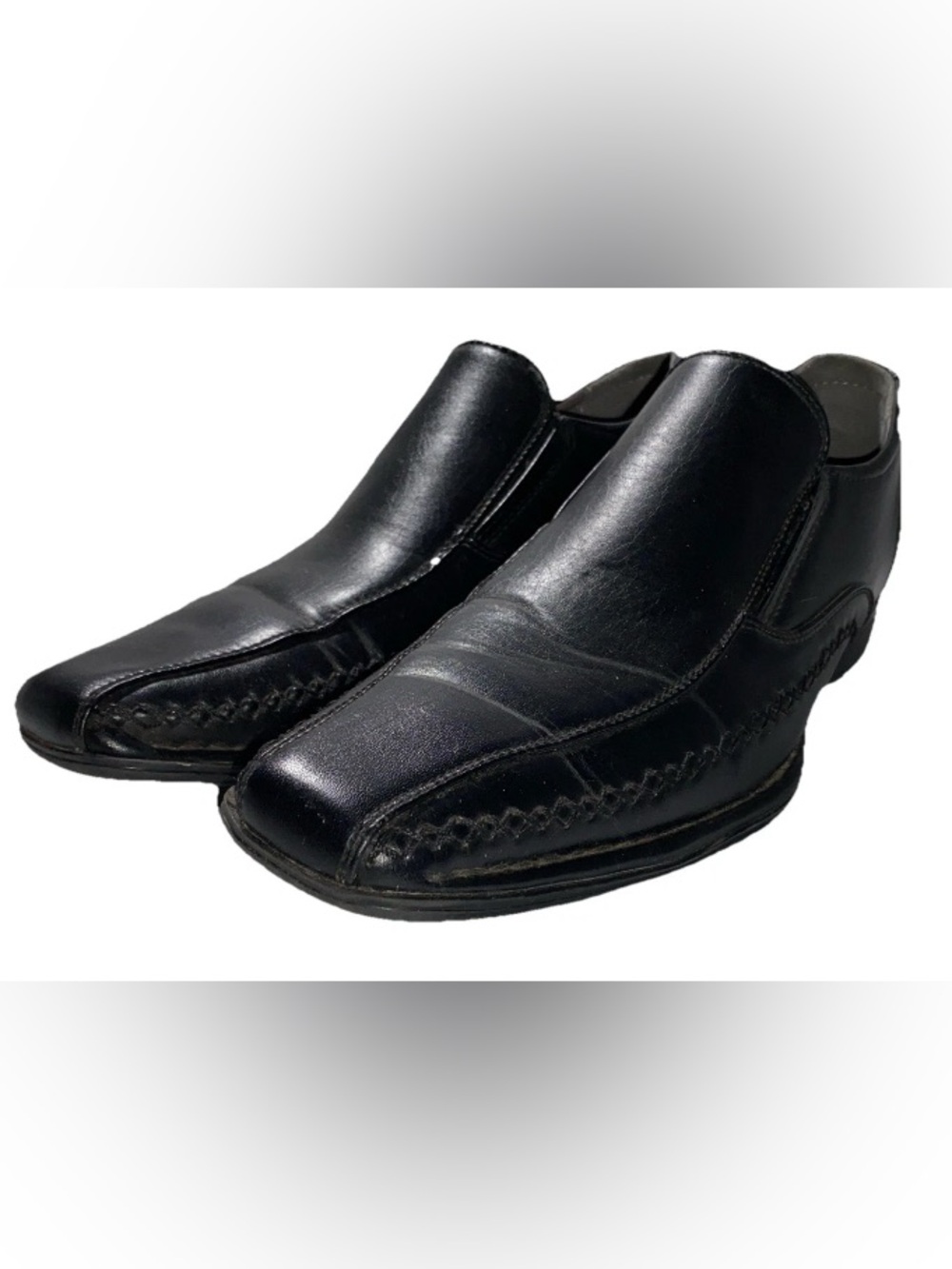 GOOD Madden Mens Black Leather Square Toe Hand Stitch Slip On Loafers Sz 8 M